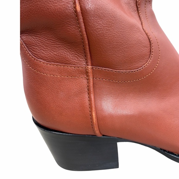 Quince Italian Leather Tall Western Boots in Saddle Brown Size 9 LIKE NEW - Picture 9 of 15